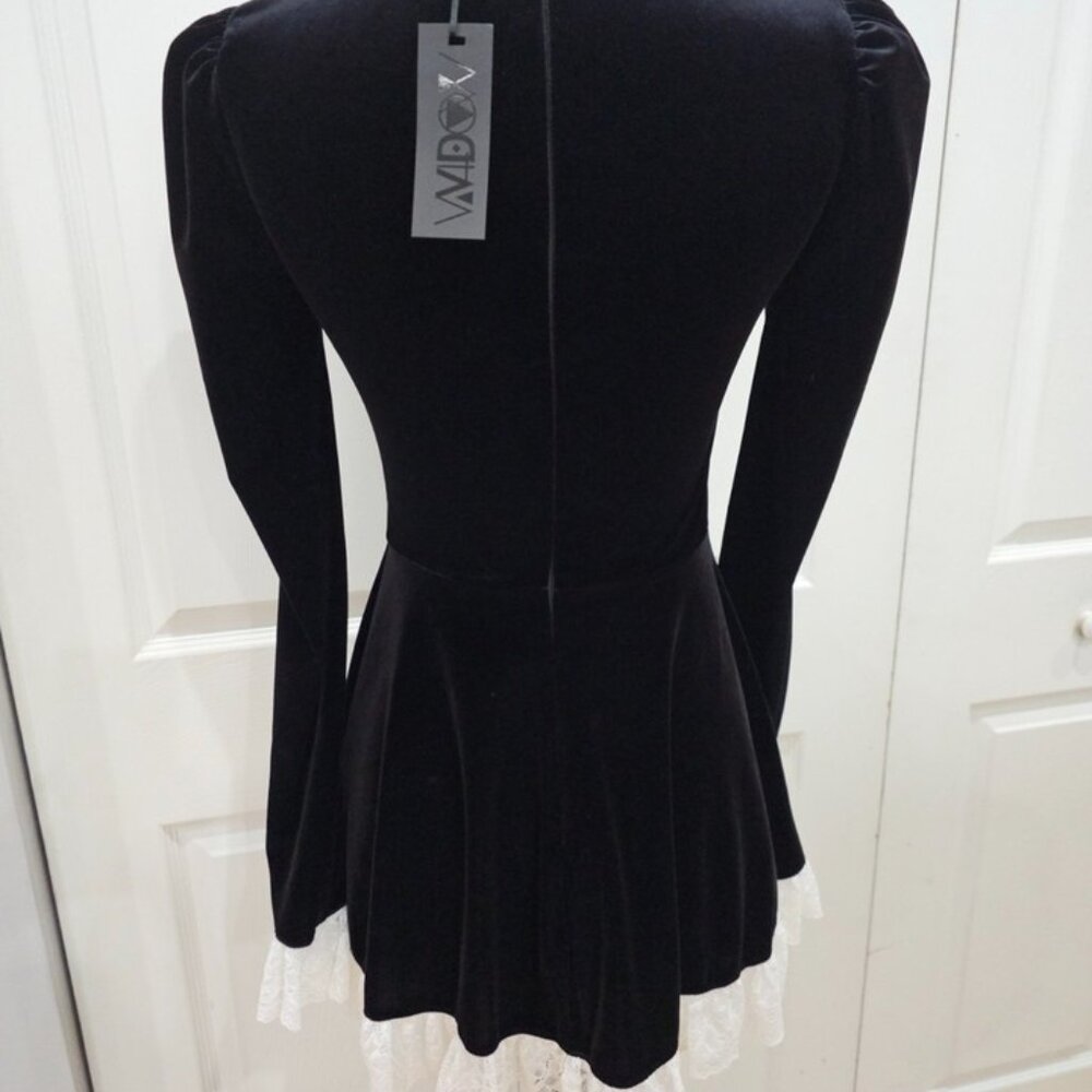Dolls Kill Goth Widow No Lesson Learned Black & White Velvet Mini Dress S - Picture 6 of 6